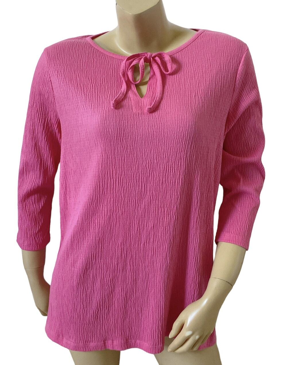 Sun Bay Top Womens Small Pink 3/4 Sleeve Keyhole Tie Textured Stretch Shirt NWT